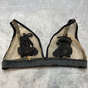 Empress MImi Arigato Tiger Bra Womens XXL‎ Nude Mesh Black Lace Sheer Lingerie
